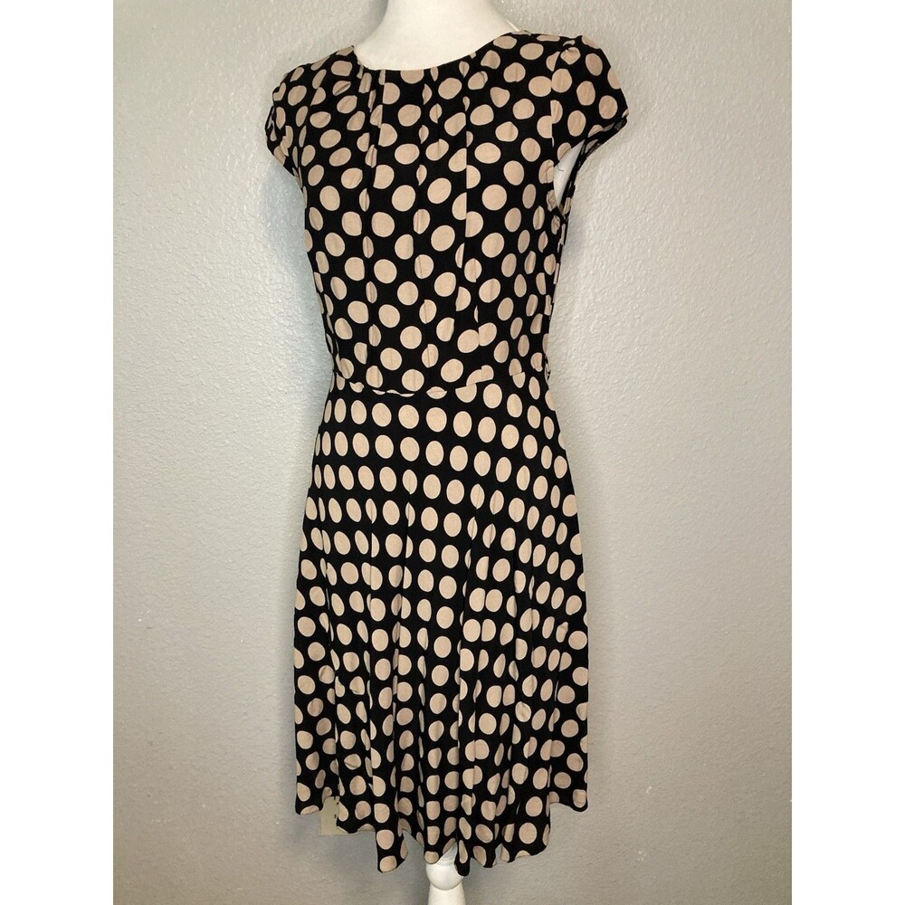 Rockabilly 50's Style Dress Womens 8 Black Tan Polka Dot Fit & Flare Y2K